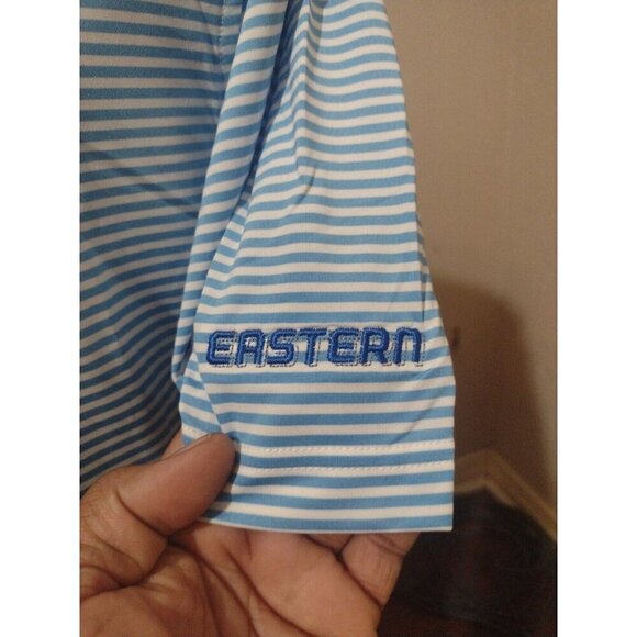 NEW FootJoy FJ Polo Shirt Men’s Large L Blue White Striped Short Sleeve Golfing - Picture 5 of 12